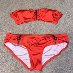 Orange heart zipper bikini
